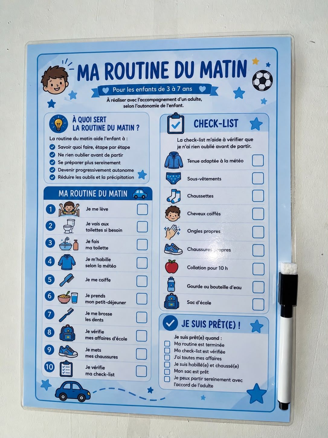 Fiche Routine du Matin — 3 à 7 ans (Bleu Océan)